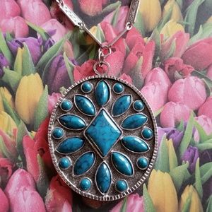 Vintage Whiting & Davis necklace silver faux turquoise  southwestern